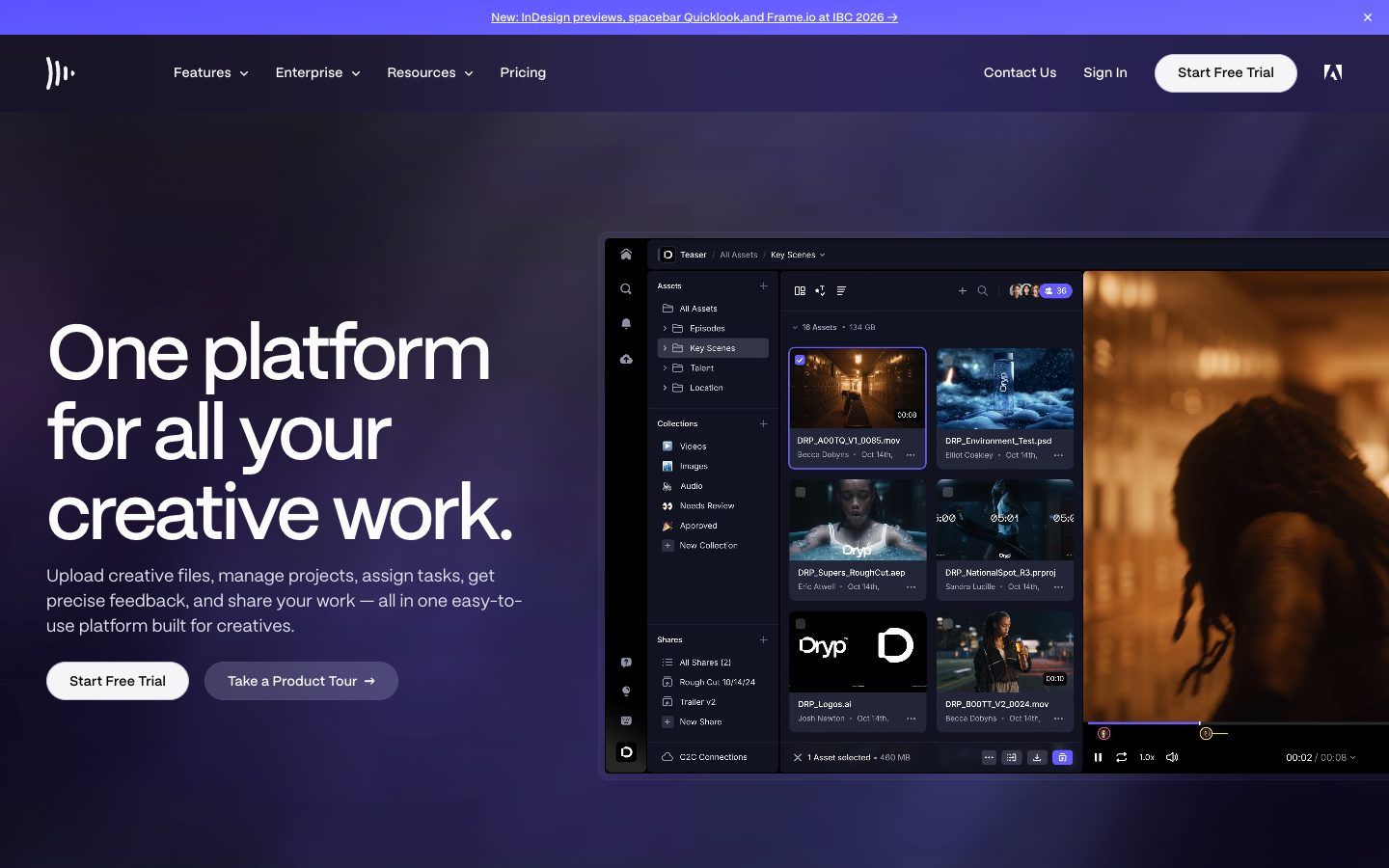 Frame.io website homepage