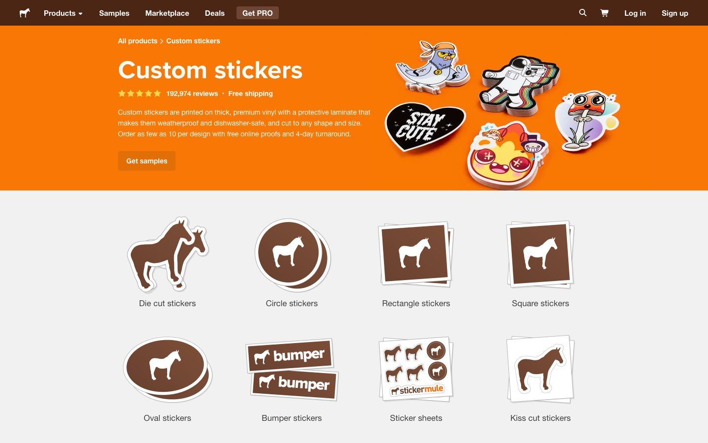 Sticker Mule website homepage