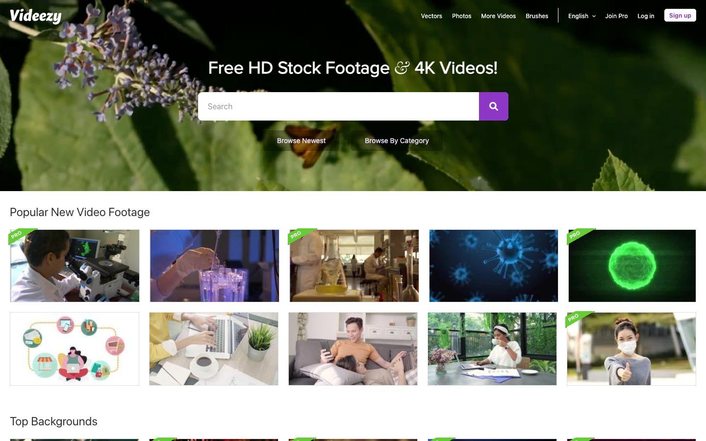 Videezy website homepage