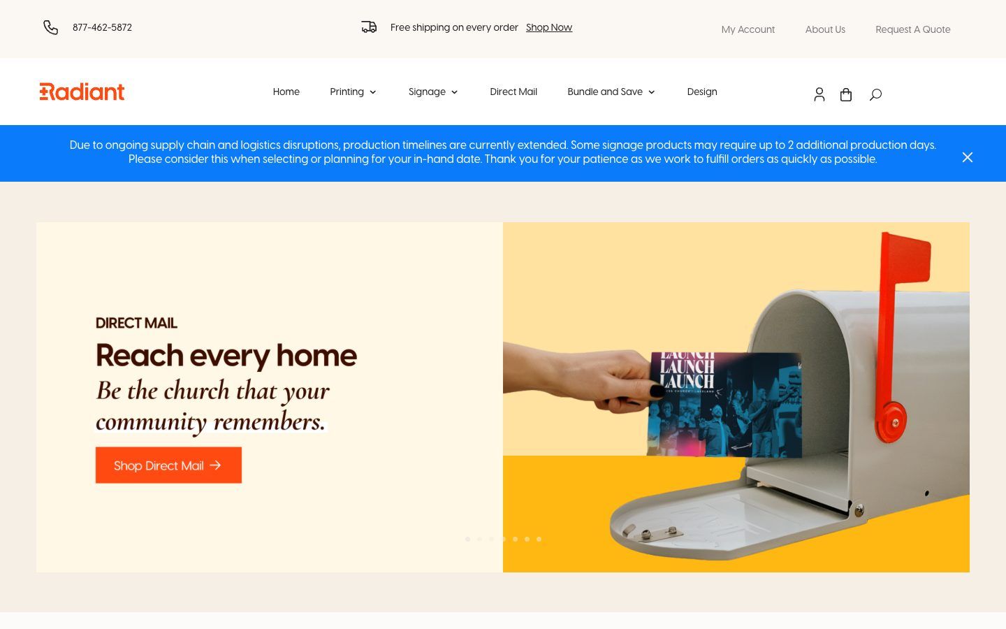 Radiant Printing website homepage