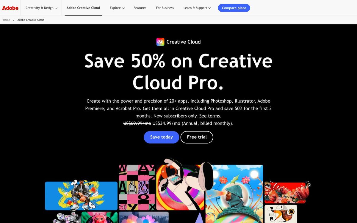 Adobe Creative Cloud website homepage