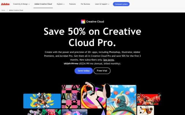 Adobe Creative Cloud website homepage