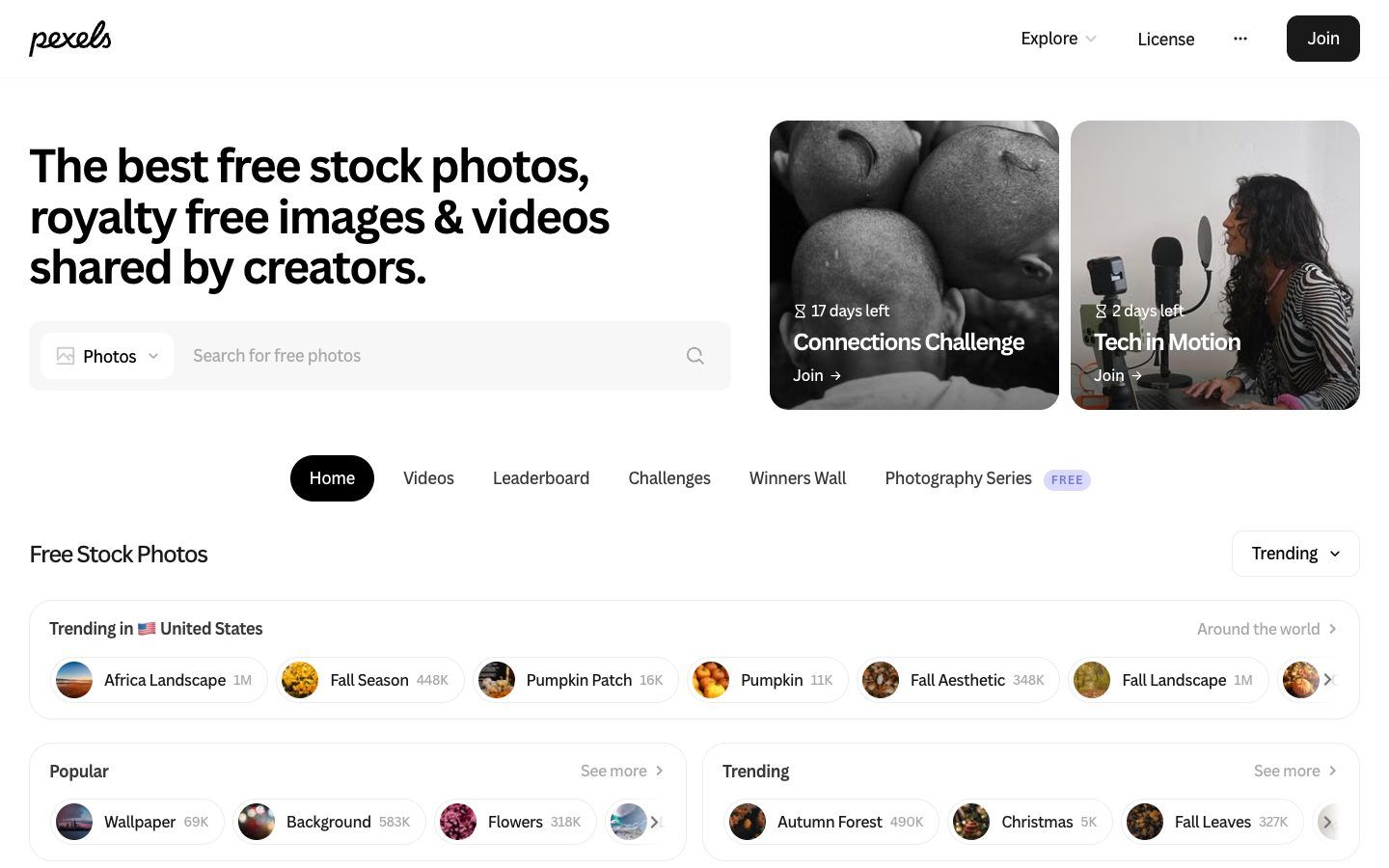 Pexels website homepage