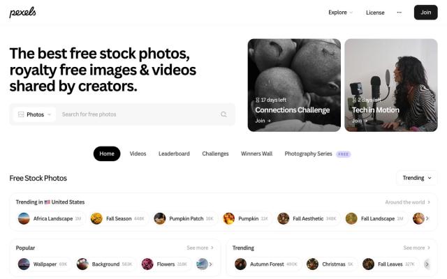 Pexels website homepage