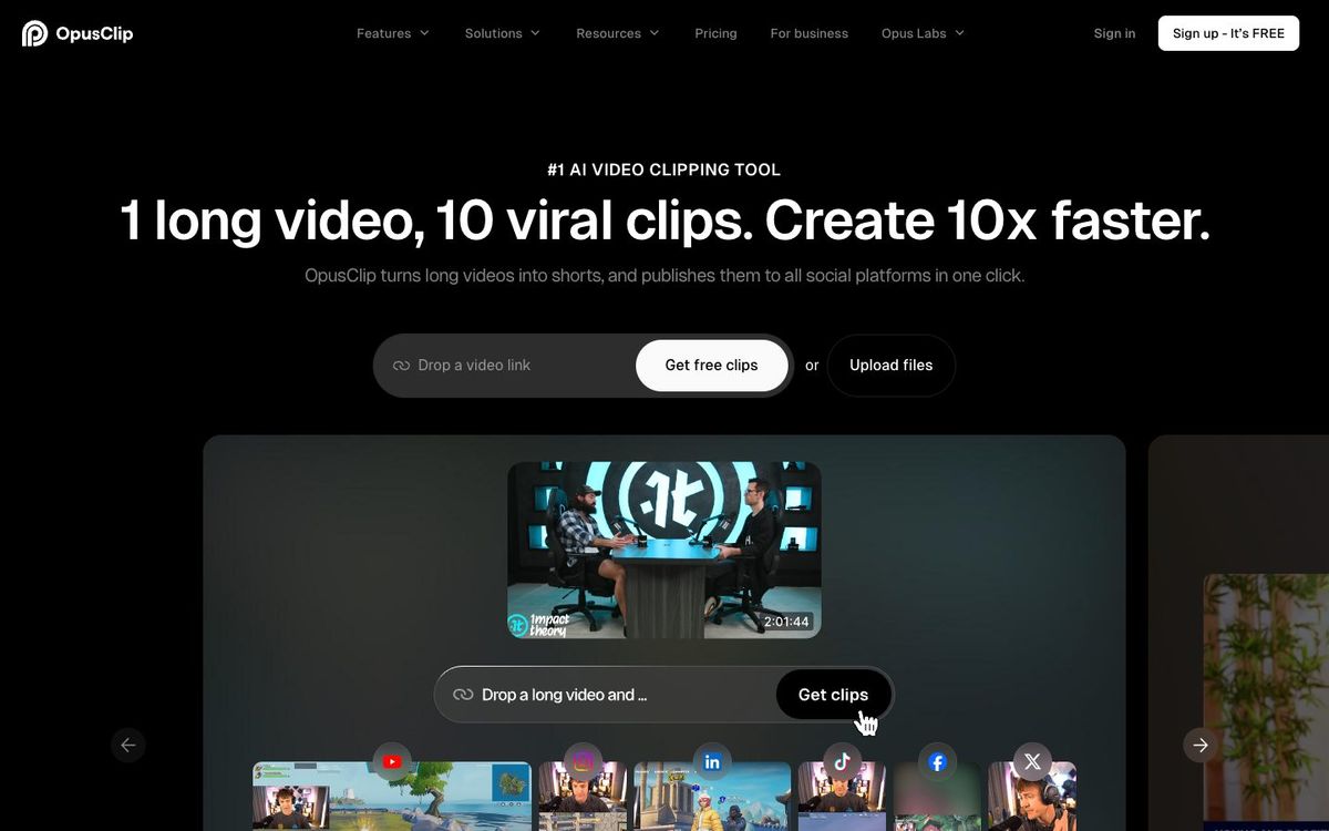 OpusClip website homepage