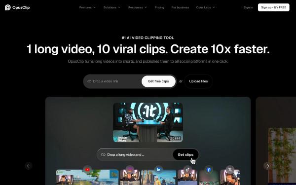 OpusClip website homepage