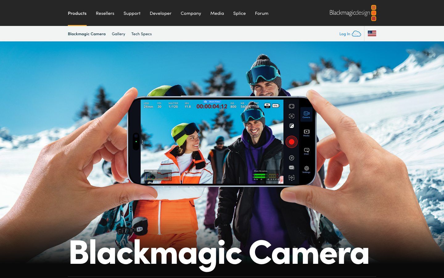 Blackmagic Camera website homepage
