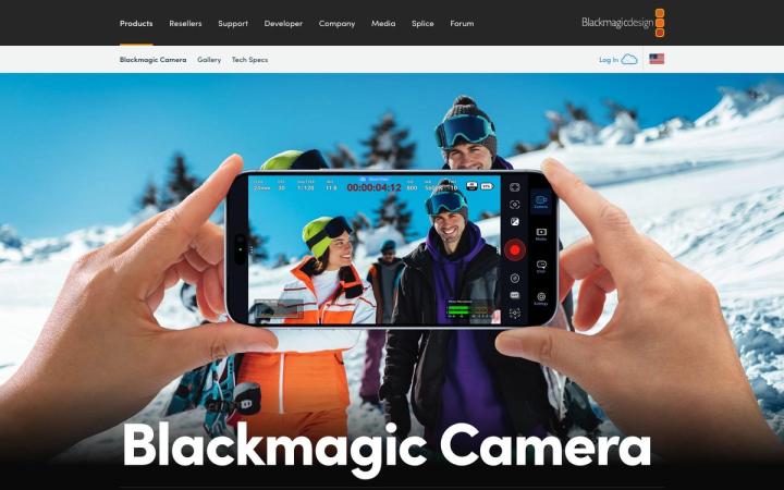 Blackmagic Camera website homepage