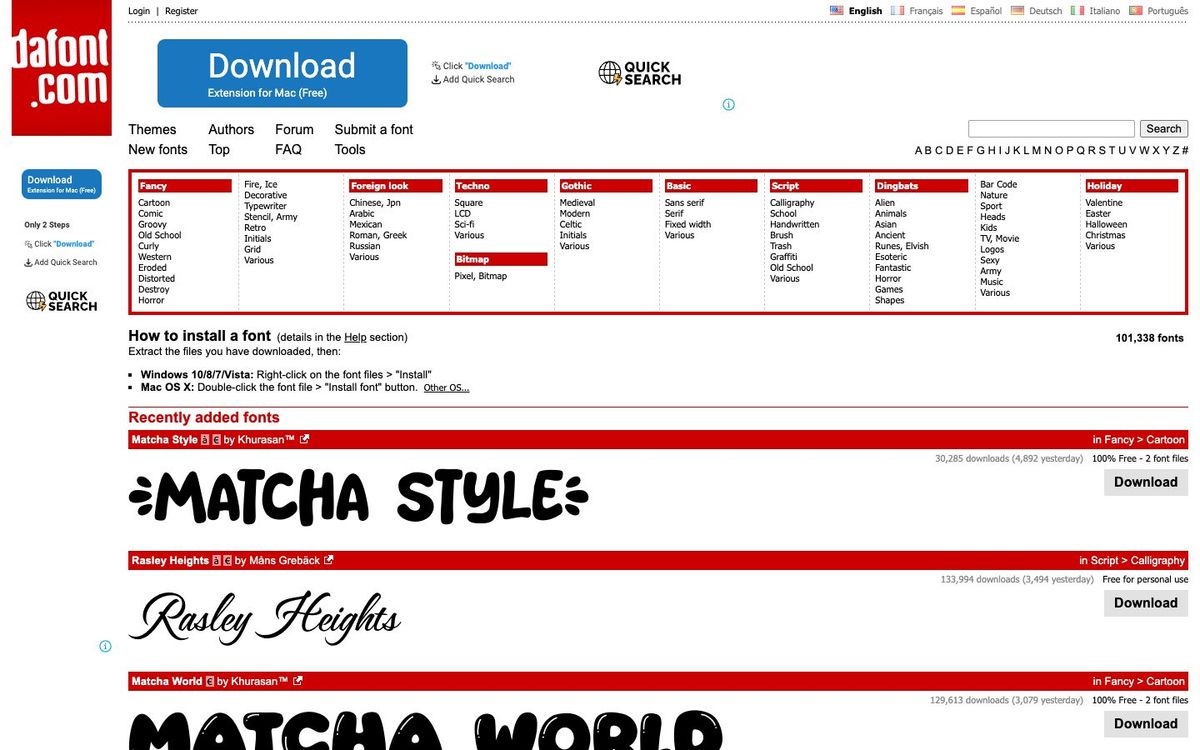 Dafont website homepage