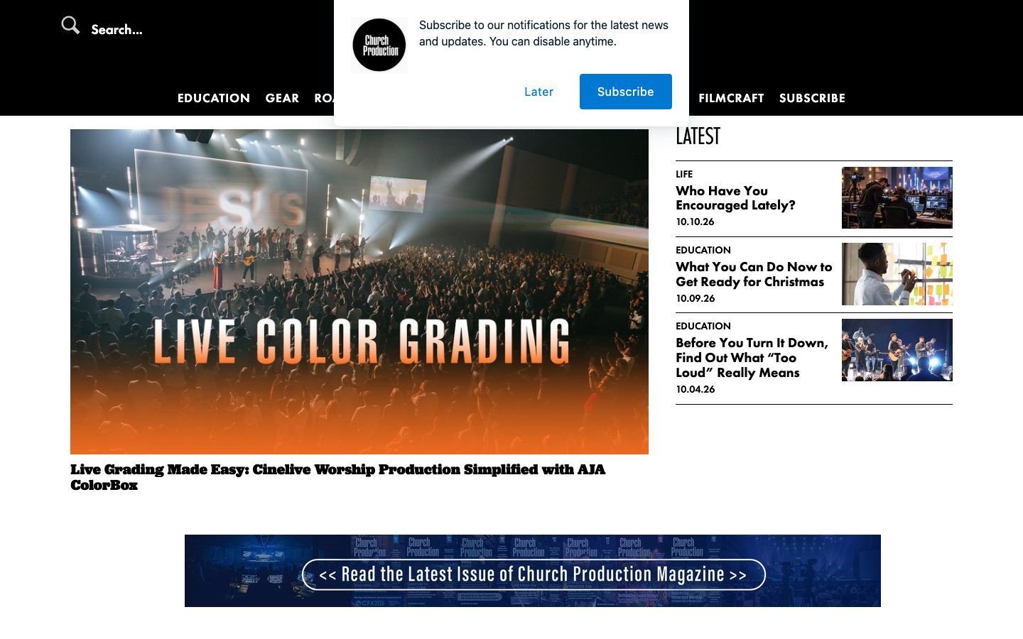Church Production website homepage