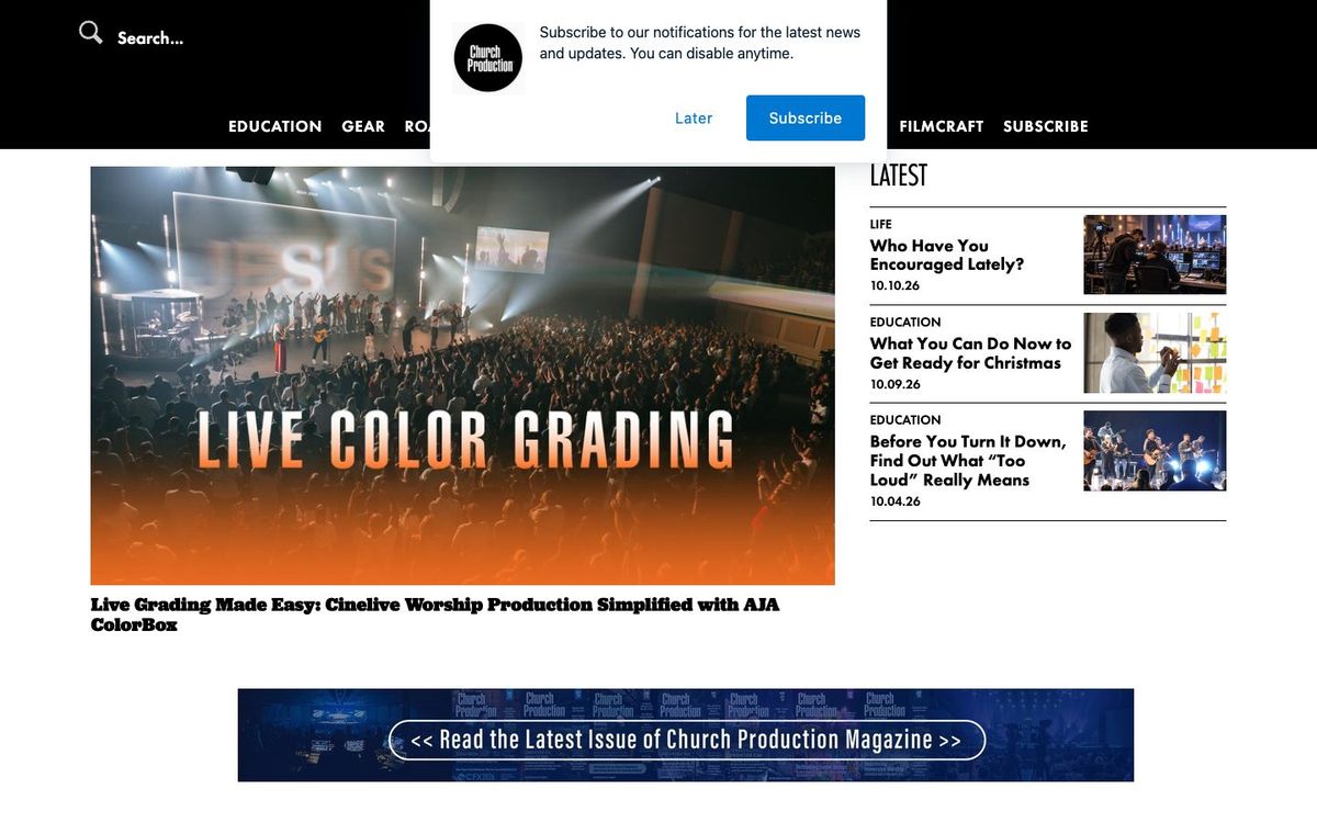Church Production website homepage