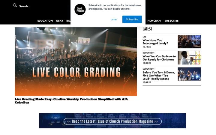 Church Production website homepage