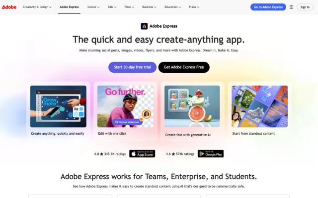 Adobe Express website homepage
