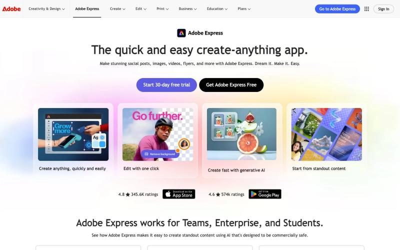 Adobe Express website homepage