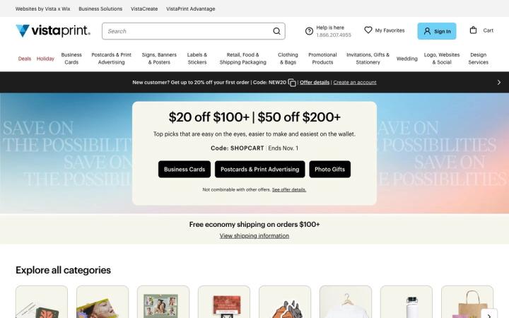 Vistaprint website homepage