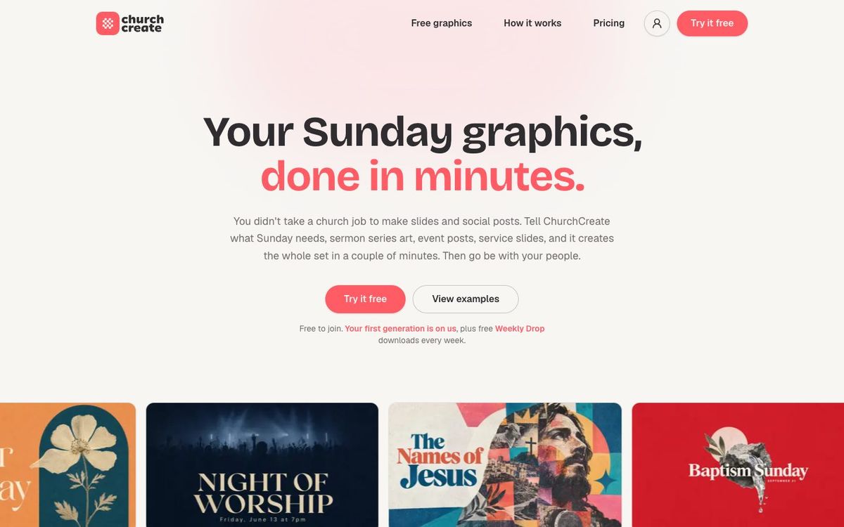 ChurchCreate: AI Church Graphics in Your Church's Look, Every Size at Once website