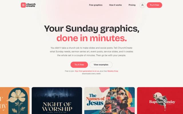 ChurchCreate: AI Church Graphics in Your Church's Look, Every Size at Once website