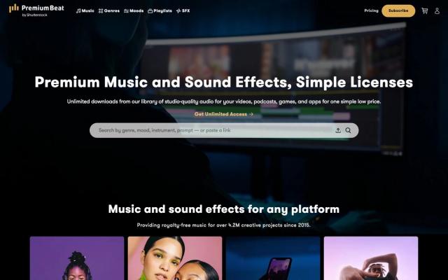 PremiumBeat website homepage