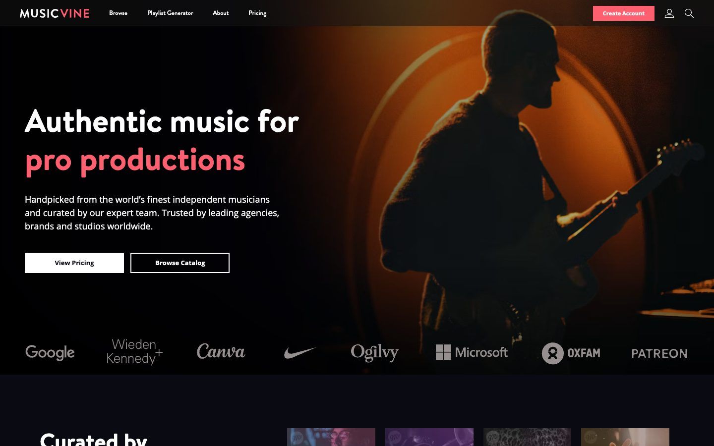 MusicVine website homepage