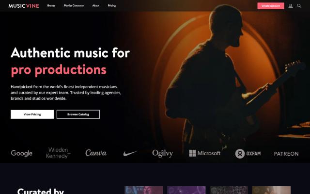 MusicVine website homepage