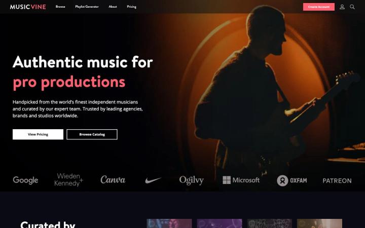 MusicVine website homepage