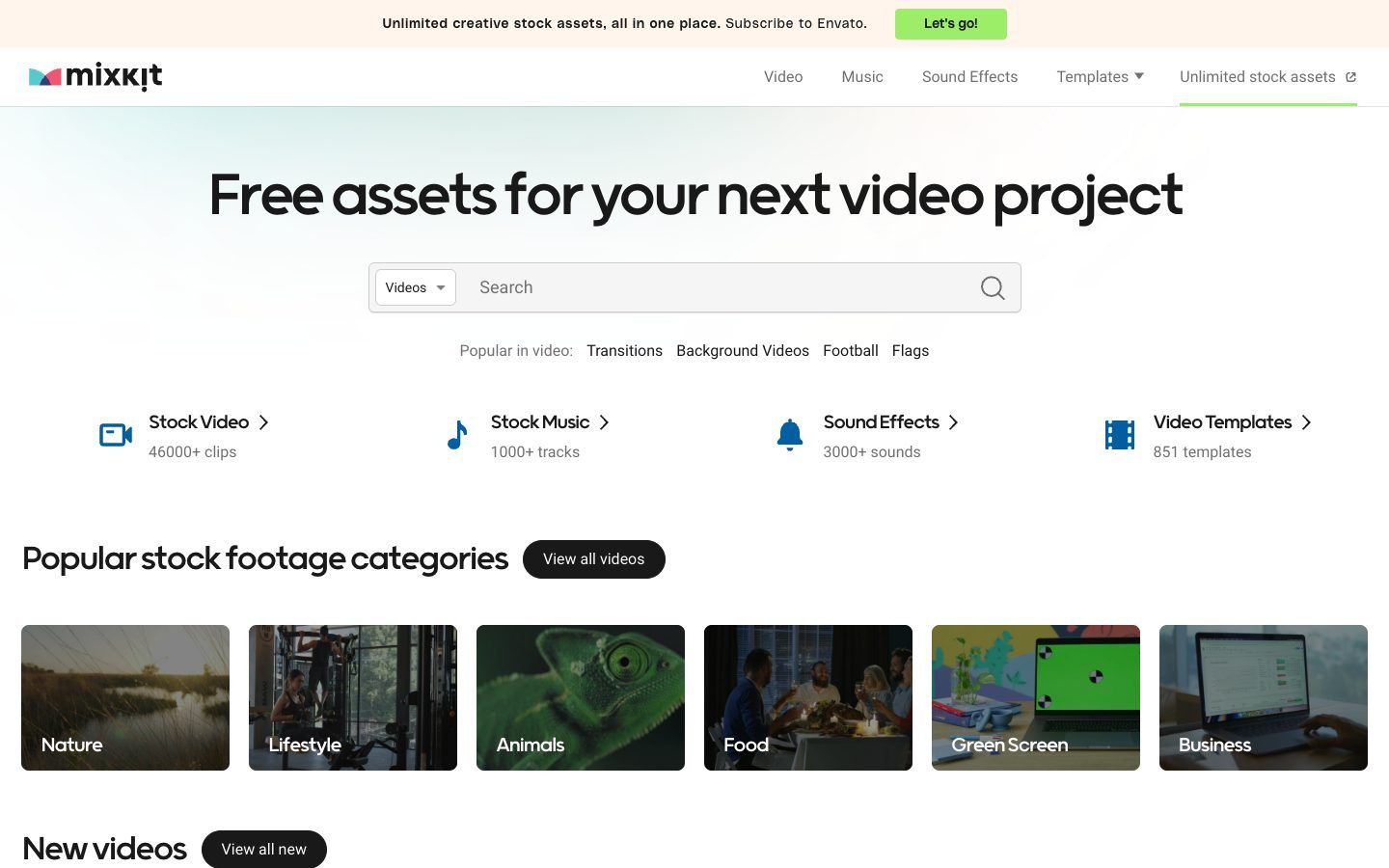 Mixkit website homepage