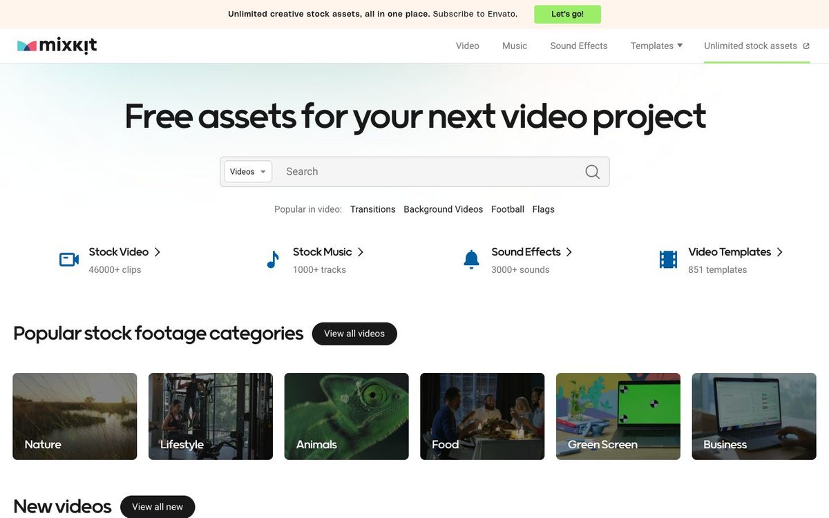 Mixkit website homepage