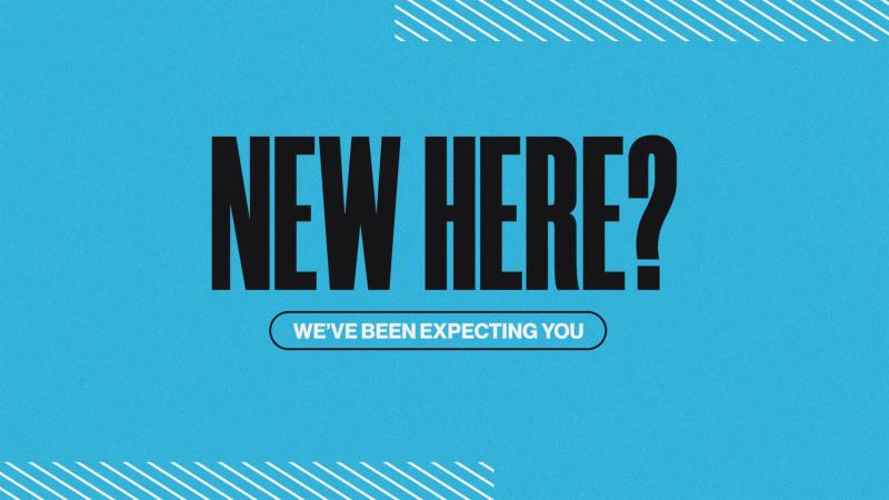 New Here? title slide: bold black lettering on bright blue with the line "we've been expecting you"