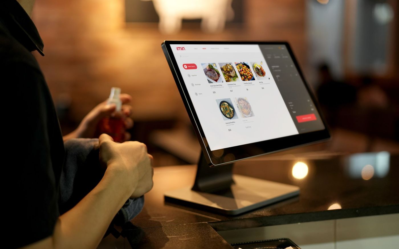 Gestor de restaurante analisa dados de vendas em uma mesa, enquanto a equipe se prepara para o atendimento. — Foto: iMin Technology (Pexels)