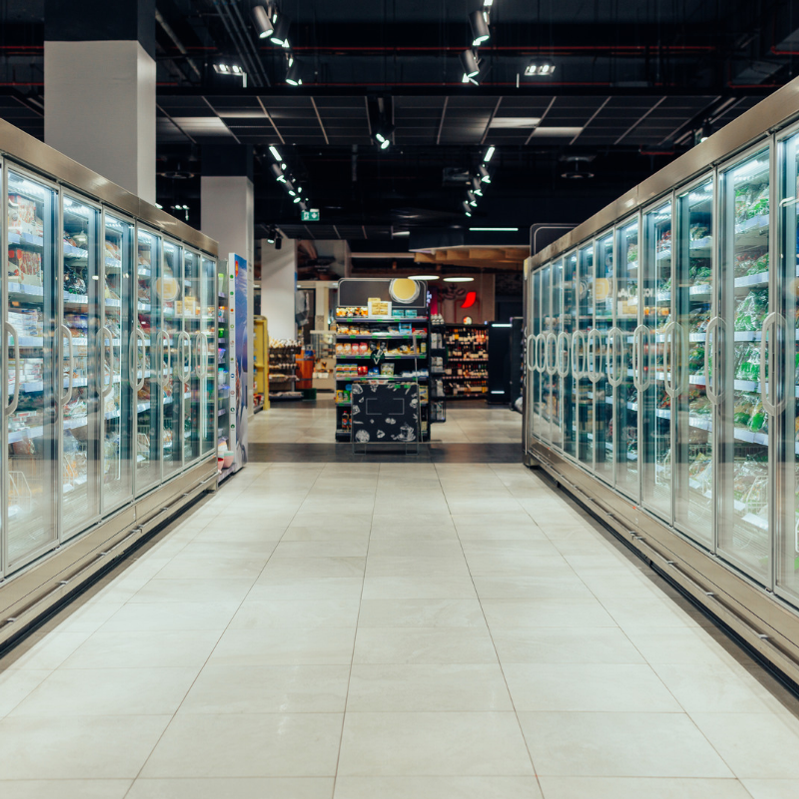 Supermarket fridge aisle