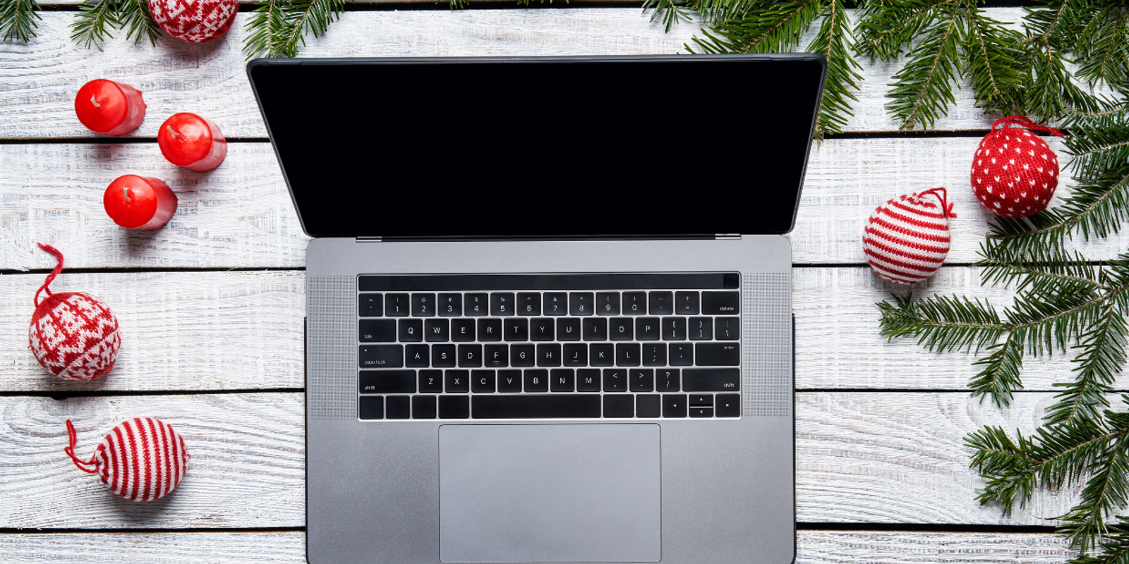 Laptop with a Christmas background