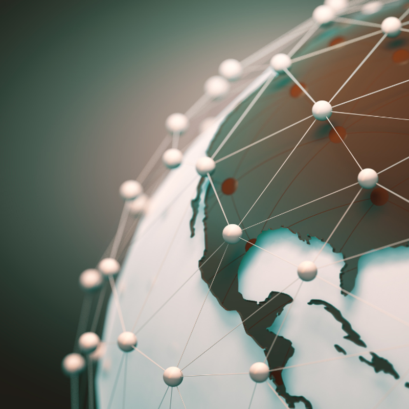 A globe with a digital network overlay