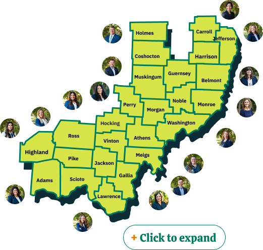 Clickable map of counties with Ohio SE staff