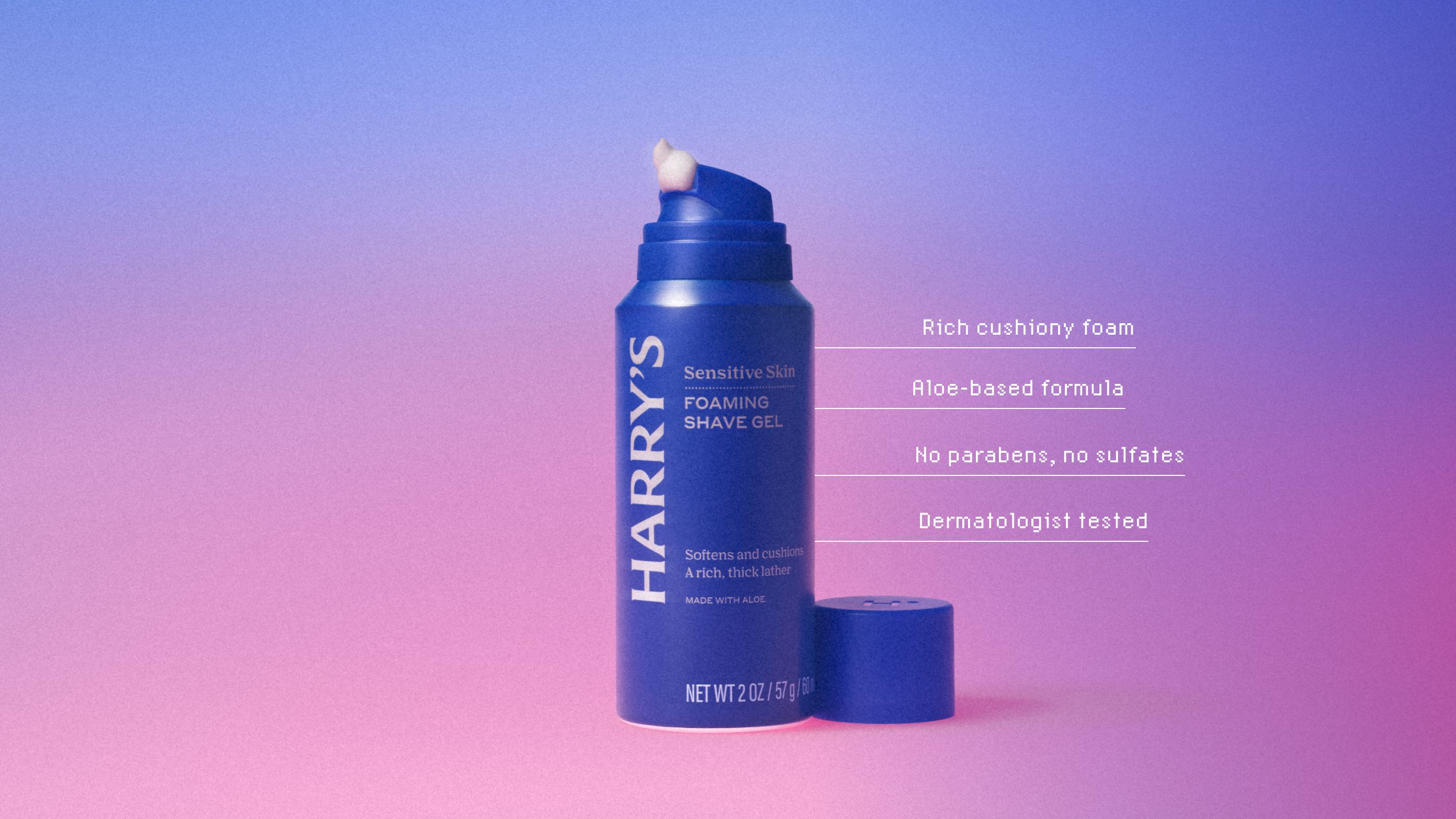 Small Travel Shave Gel against pink and purple gradient