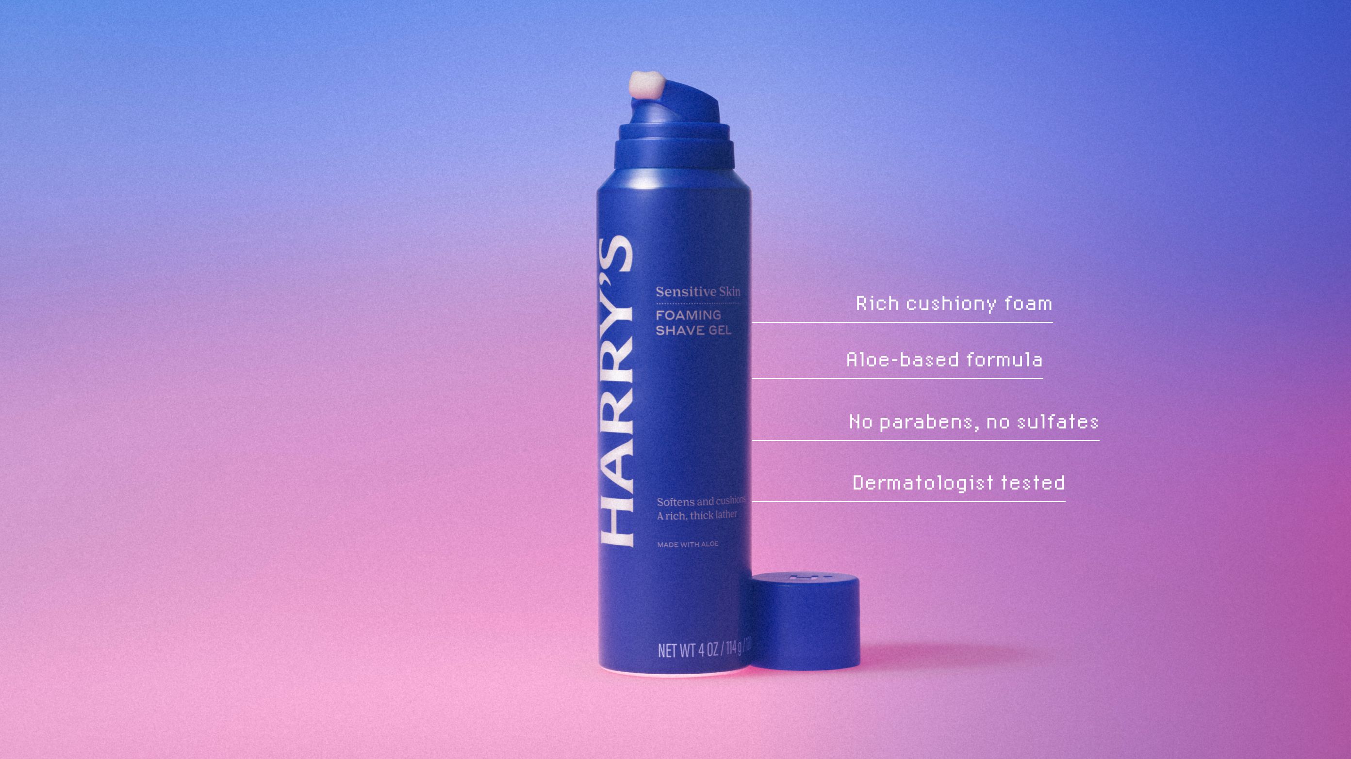 Large 6.7oz Shave Gel against pink and purple gradient