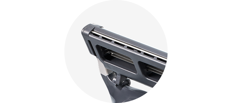 Close-up of a precision blade on back of razor cartridge