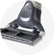 Close-up of flex hinge of razor cartridge on a white background.