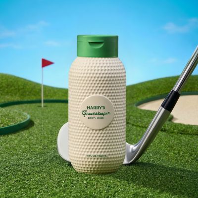 Greenskeeper Bodywash on golf green about to be hit by golfclub