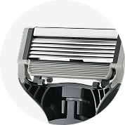 Close-up of a 5- blade razor cartridge on a white background