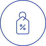 a cartoon price tag in a blue ciricle