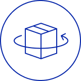 a cartoon cardboard box in a blue circle