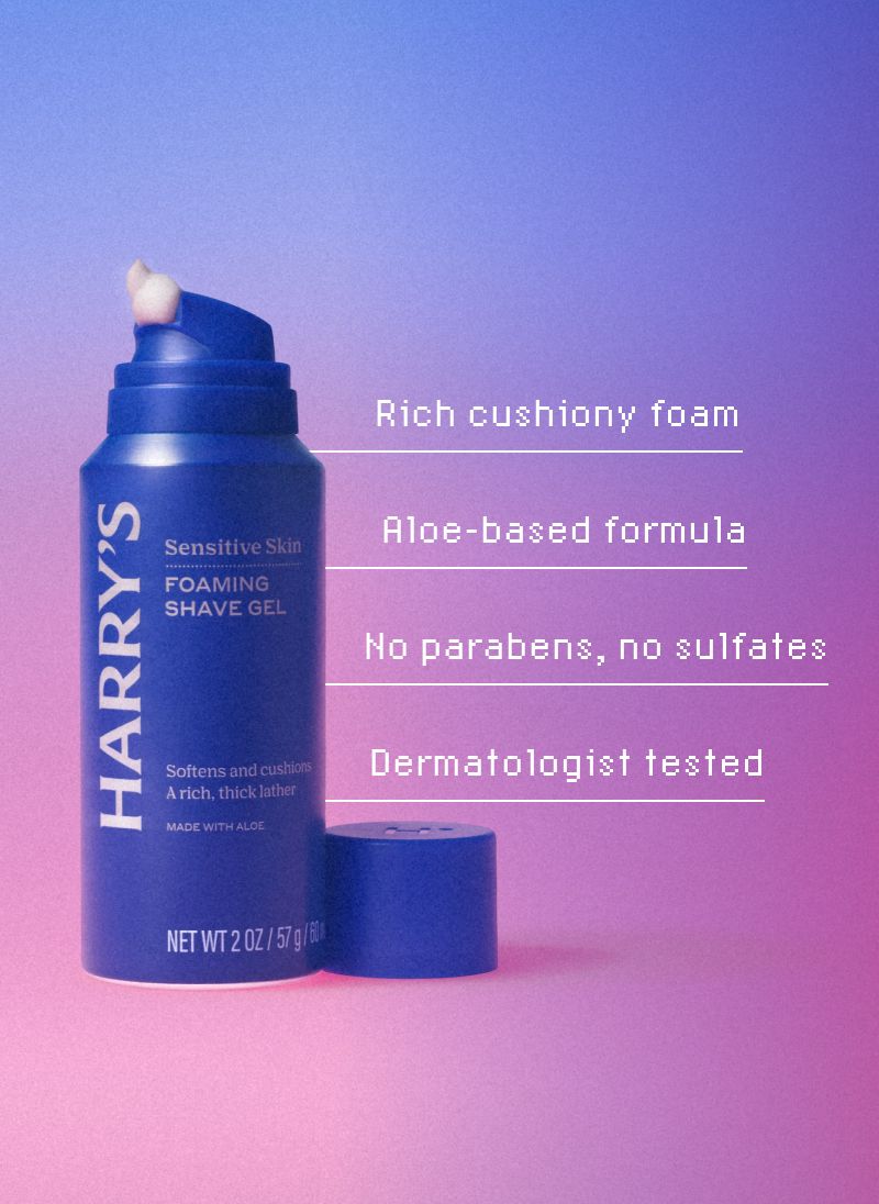 Small Travel Shave Gel against pink and purple gradient