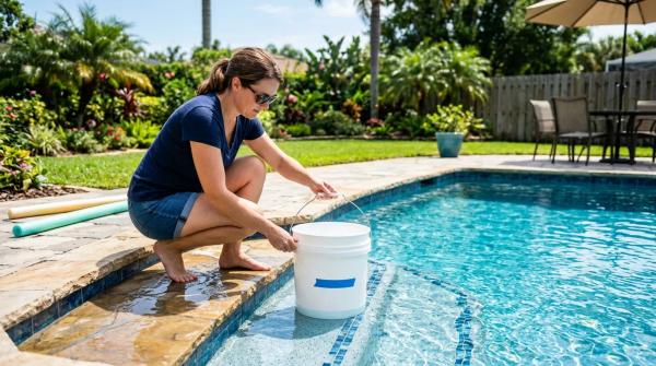 pool owner doing a bucket test on a pool