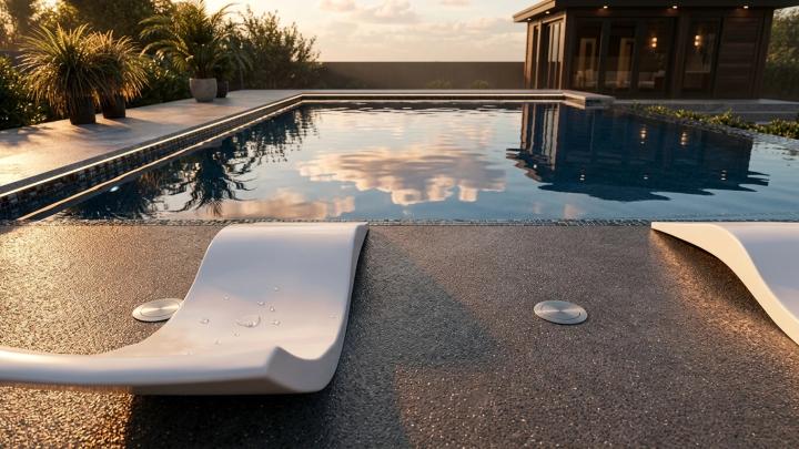 South Austin backyard pool in summer heat with storm clouds, illustrating weather-related pool leak risk.