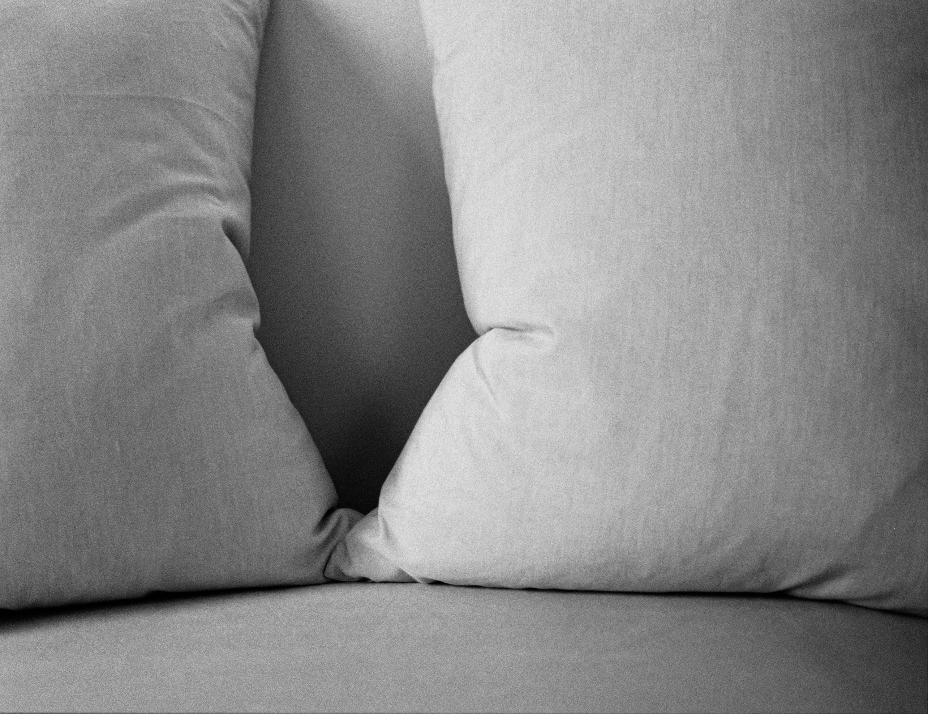 black and white image of two pillows