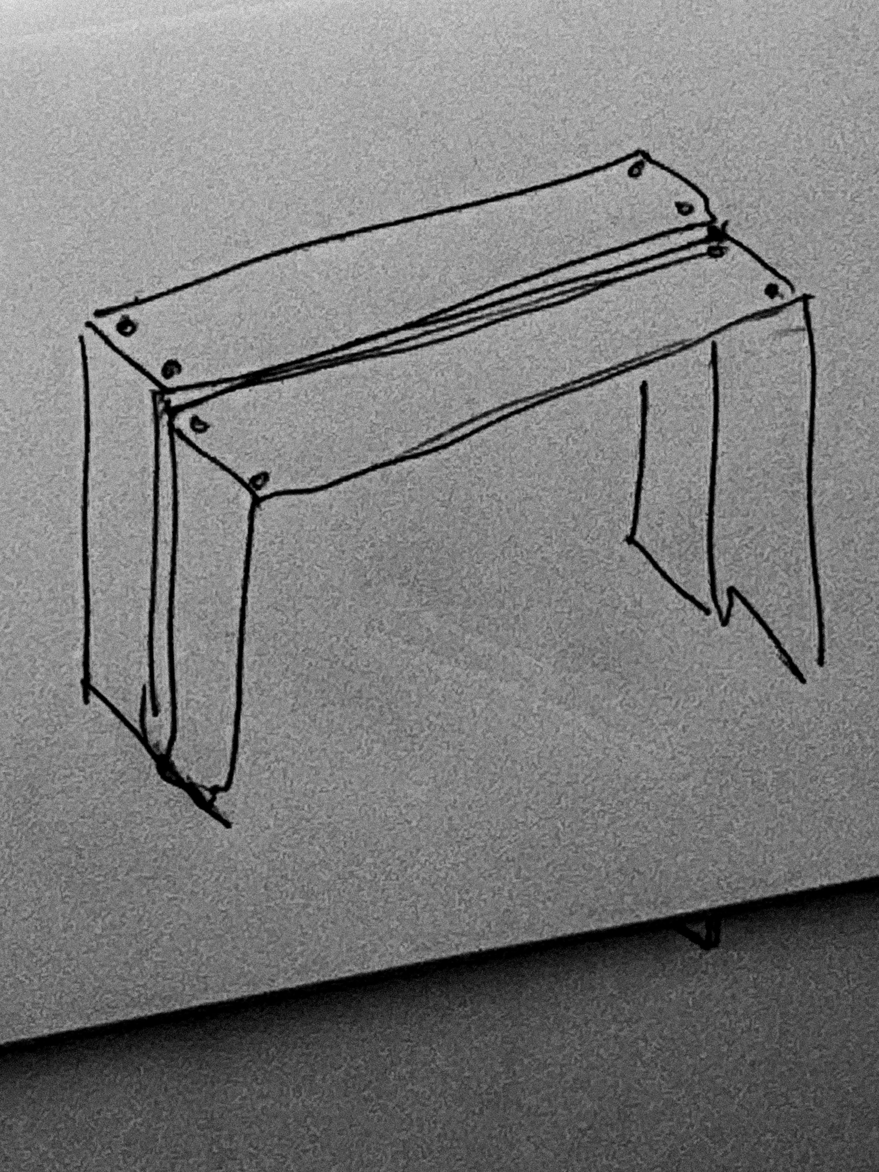 a hand drawing of a bench, WOE, Width Over Ears