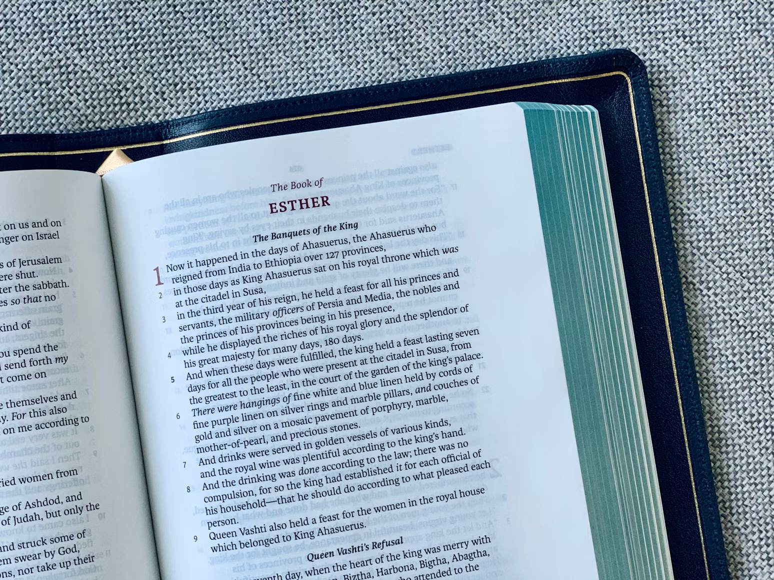 A Bible opened to the Book of Esther