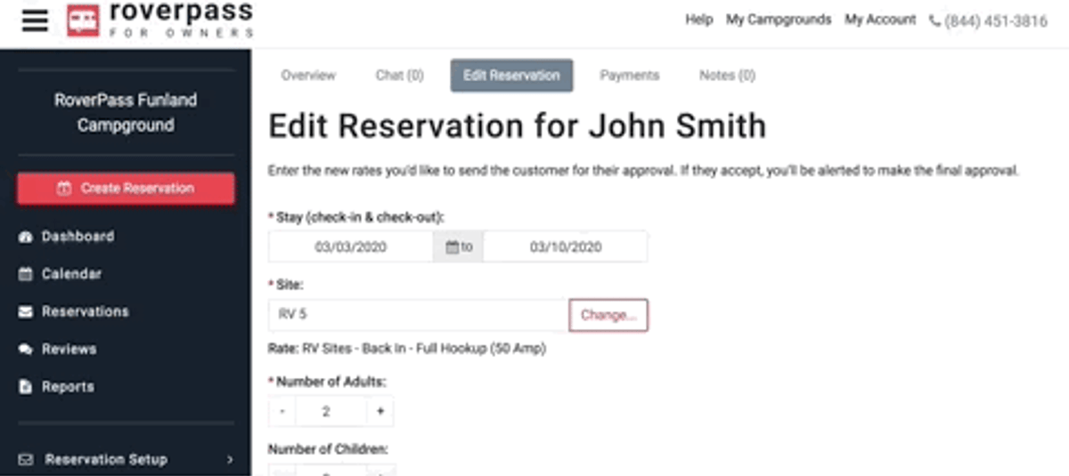 RoverPass Edit Reservation Option