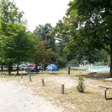 Tent sites, pool and picnic areas at Winding River Campground, Benzonia, Michigan