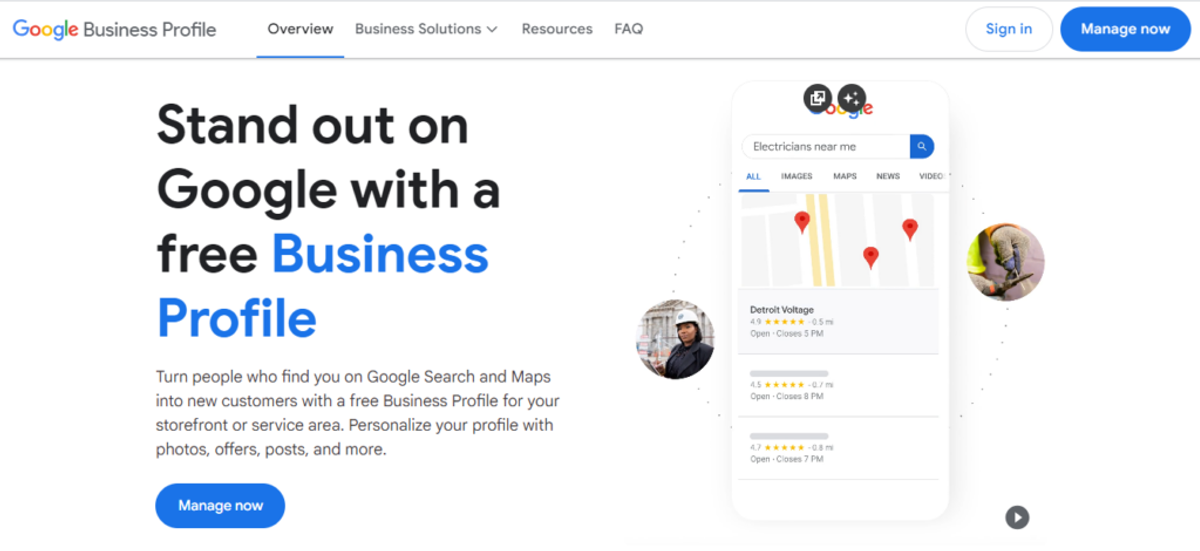 a screenshot image of the website of google profile business as one of the best directories to list you park in